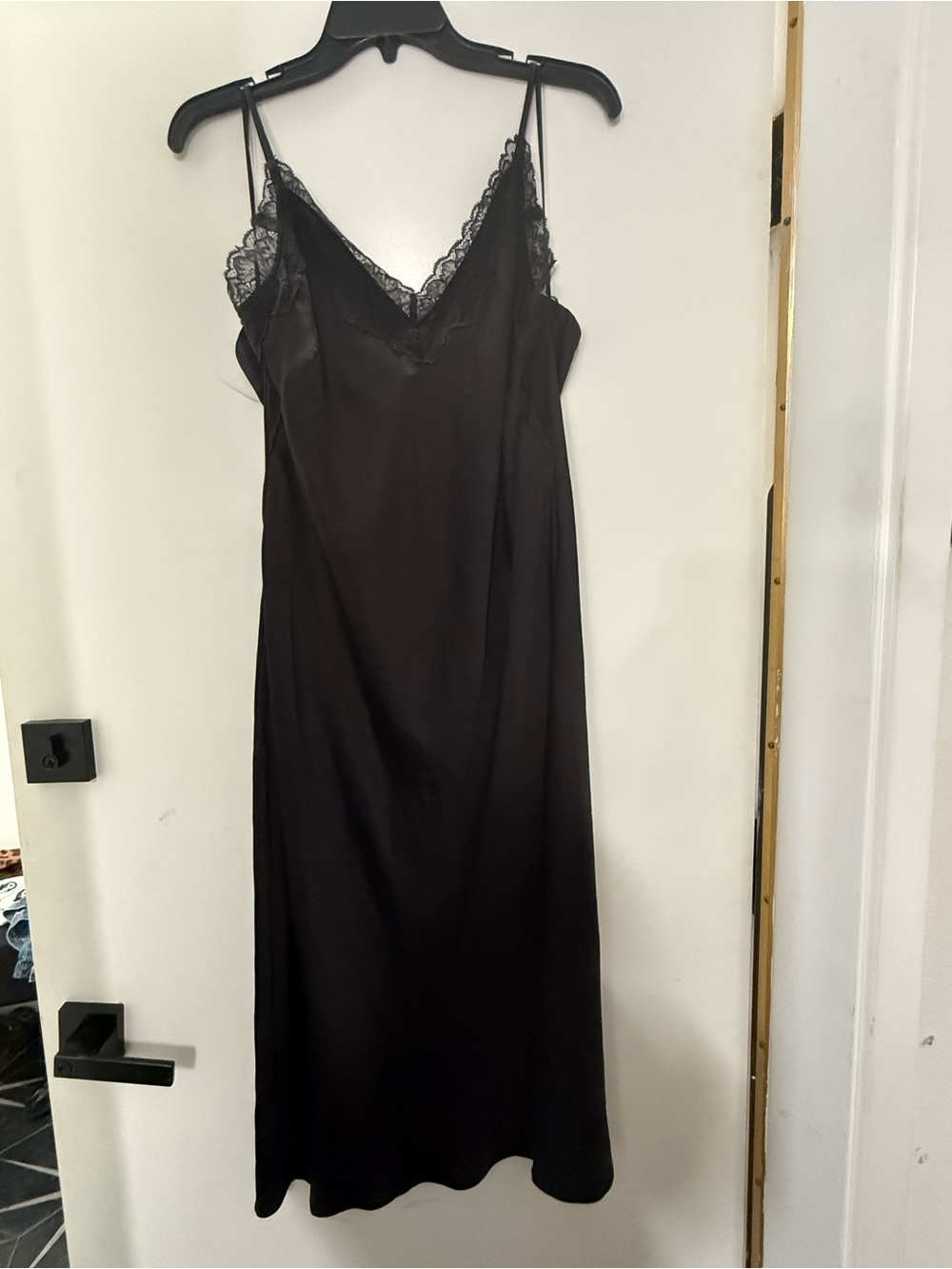 Express Black Lace-Trim Midi Slip Dress